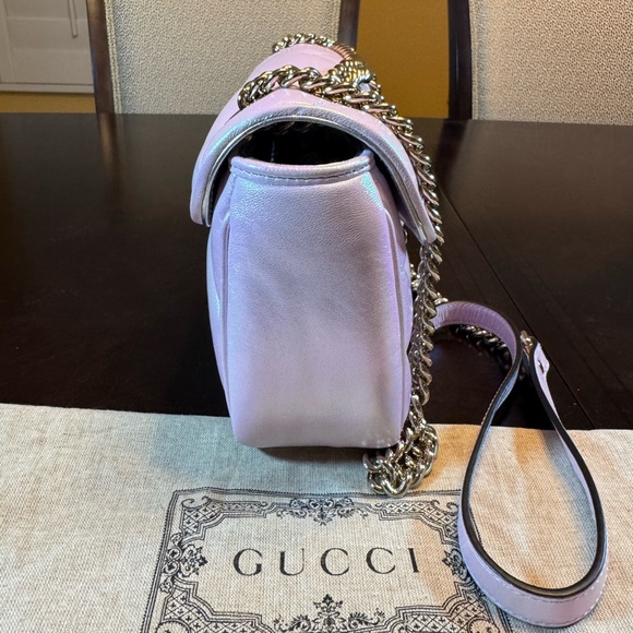 New Authentic Gucci GG Logo Marmont Iridescent Pink Leather Shoulder Bag Small - Picture 6 of 14